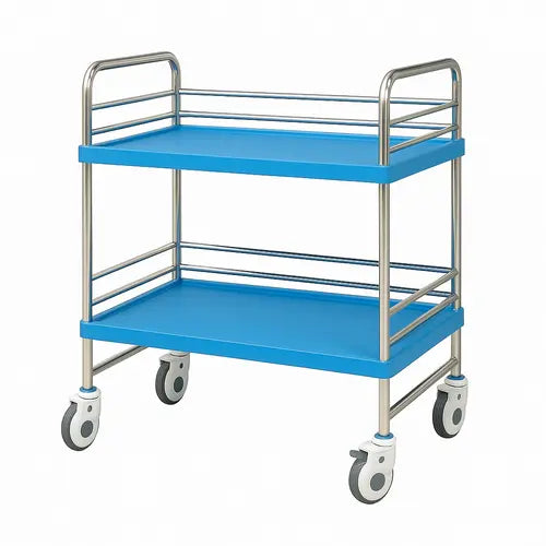 blue stainless steel instrument trolley