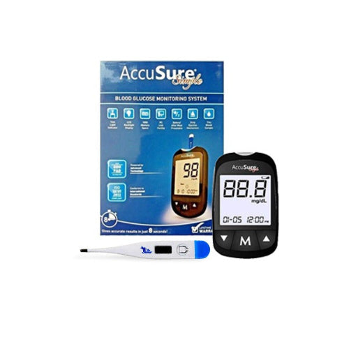 AccuSure Simple Glucometer with 25 Strips and Digital Thermometer