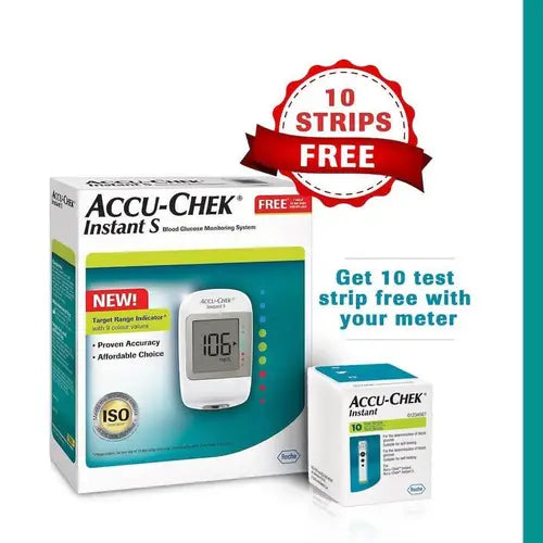 Accu Chek Instant S Glucometer Machine with 10 Test Strip Free