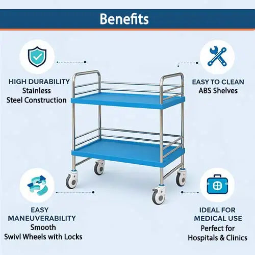 blue stainless steel instrument trolley