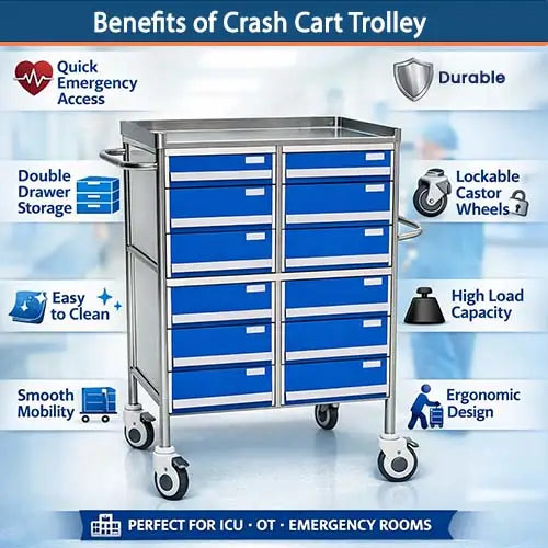 crash cart trolley double drawers