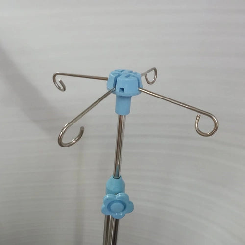 IV Stand with 4 Hooks Stainless Steel Pipe and Fiber or Metal Base