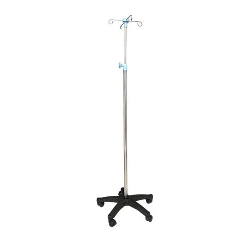 IV Stand with 4 Hooks Stainless Steel Pipe and Fiber or Metal Base