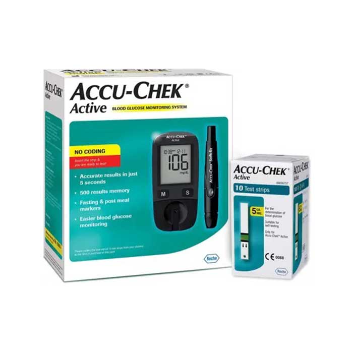 Accu Chek Active Glucometer Machine with 10 Strips Free