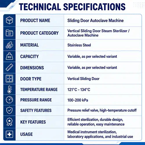autoclave machine specification 