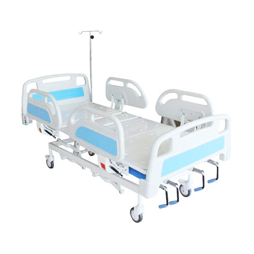 ICU Hospital Bed Mechanical 5 Function with Wheels ABS Panel and Railing and Mattress
