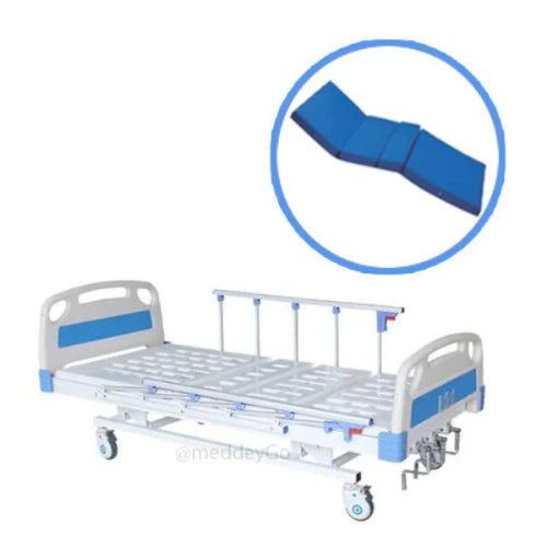 ICU Hospital Bed 5 function Mechanical With Wheels, Collapisable Railings and Mattress