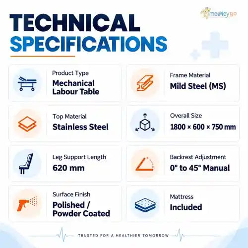 labour table mechanical with ss top