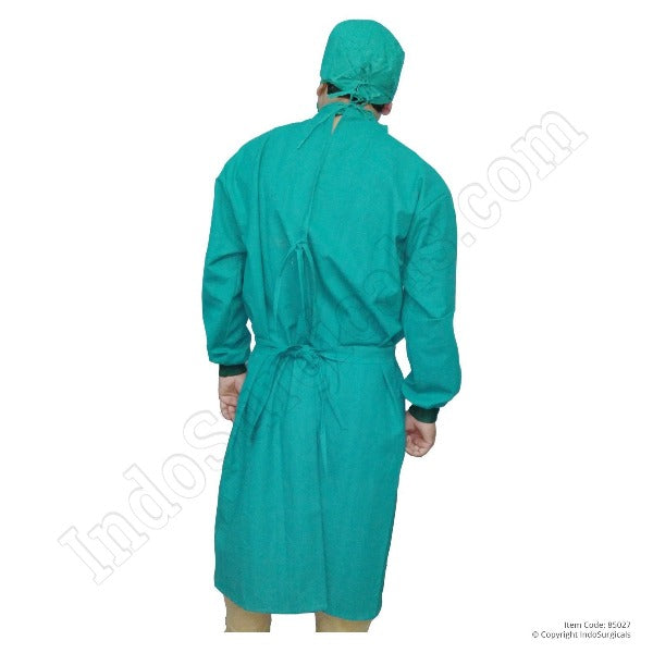 Reusable Cotton Surgeons Gown Set with Face Mask and Cap (Green)
