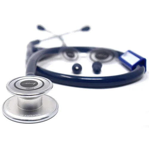 silvery III aluminium chrome ss stethoscope blue